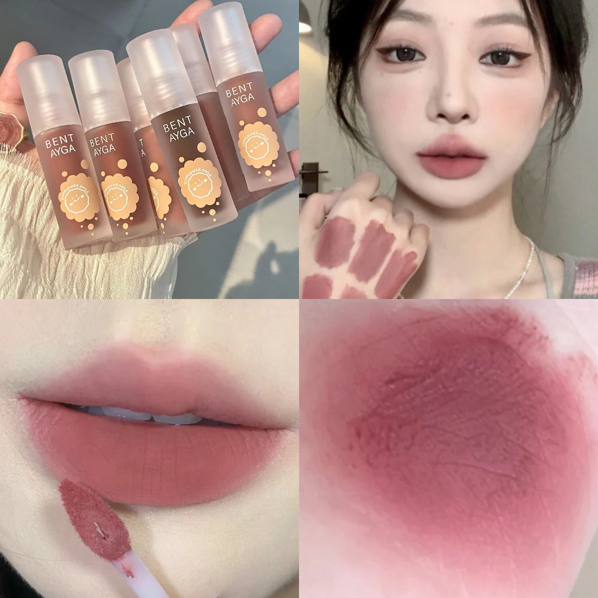 Peach Pink Lovely Flower Lip Mud Clay Velvet Matte Lipstick Makeup
