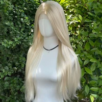 Perruque Lace Front Wig synthétique Blonde claire, 13x4, 26 pouces, longue et lisse, partie libre, densité 150%, sans colle, nouée à la main, pour femmes 4