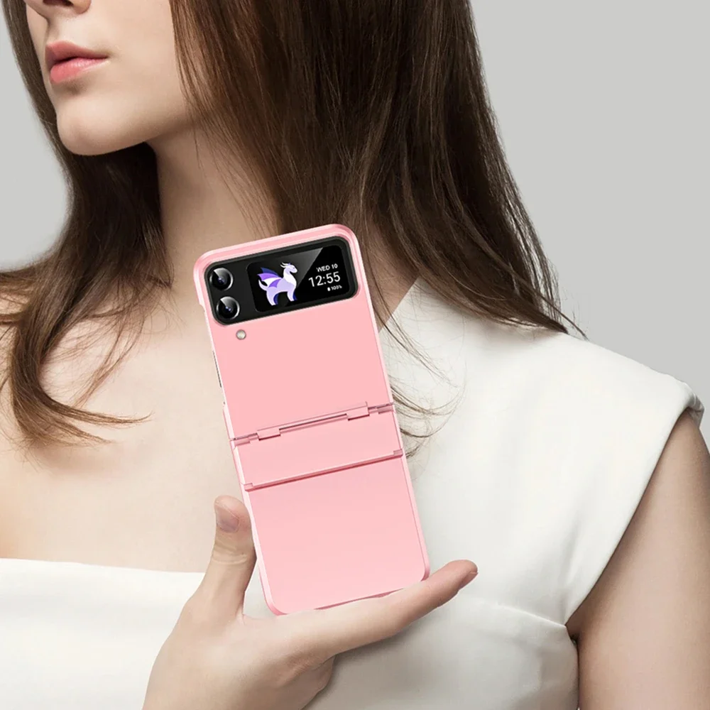 Skin-feeling Matte Phone Case For Samsung Galaxy Z Flip3 Flip4 Ring Holder Folding Hinge Lens Film Protection Shockproof Cover