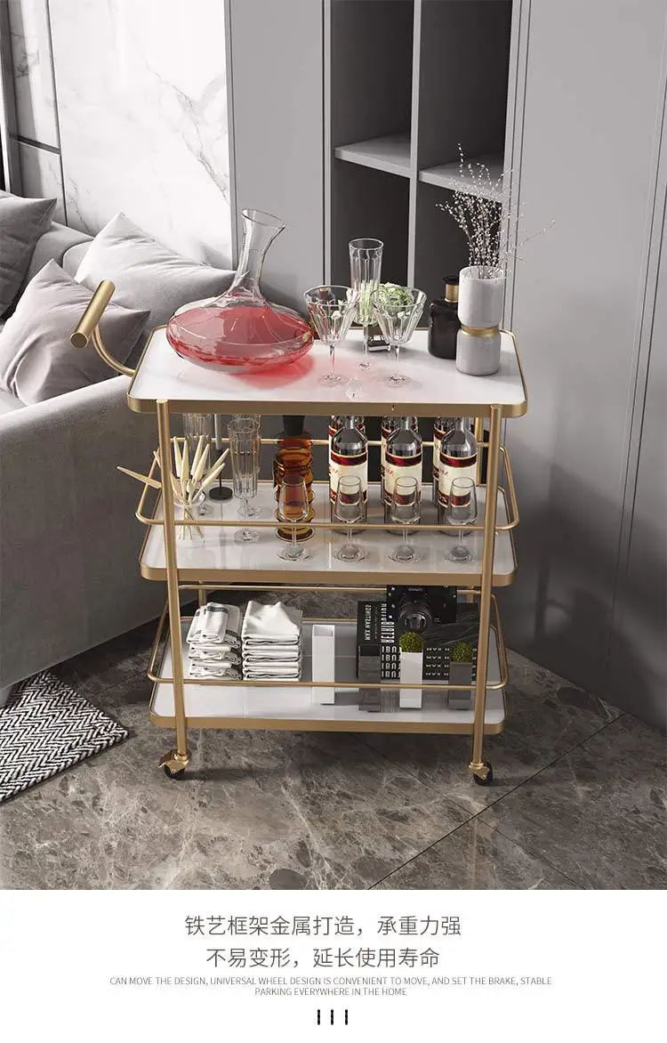 European Style Wine Trolley 3-Tier Kitchen Storage Rack Hotel Mobile Serving Cart Iron Home Dining Cart