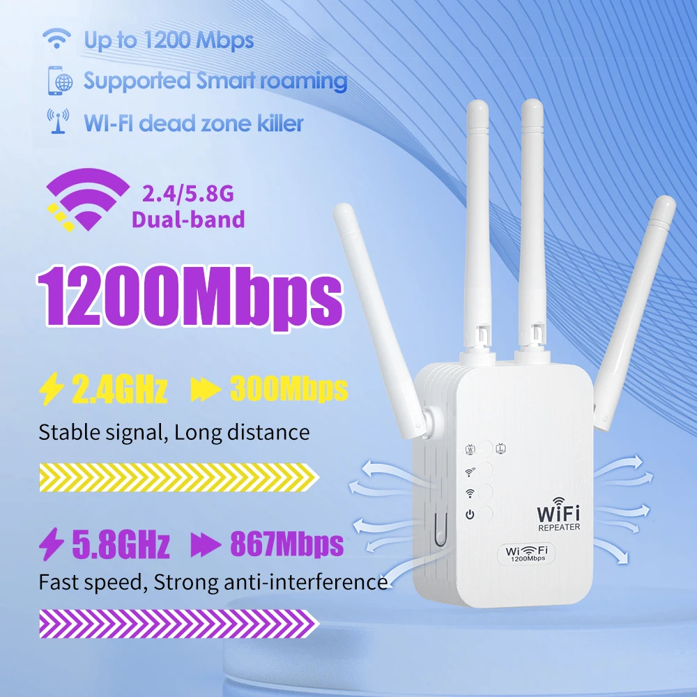 1200Mbps Wireless WIFI Repeater 2.4G Router Wifi Range Extender Wi-Fi Signal Amplifier 802.11N Network Card Adapter for PC