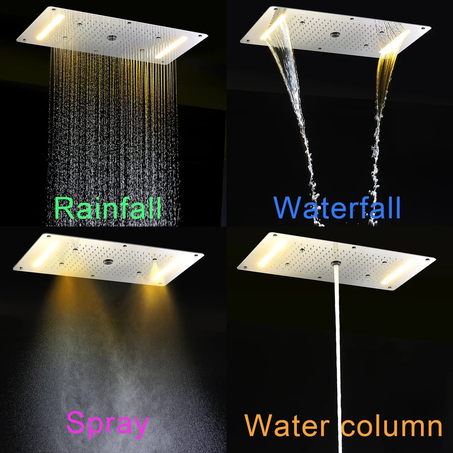 Luxury Remote LED 28*15 Inch Shower Head Set Constant Temperature Valve Mixer Diverter SPA Massage 6 Pcs 4 Inch Lateral Jet 5