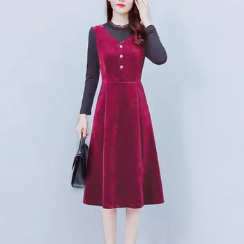 Nuovo abito in due pezzi falso di fascia alta in velluto dorato sottile moda autunno e inverno 1