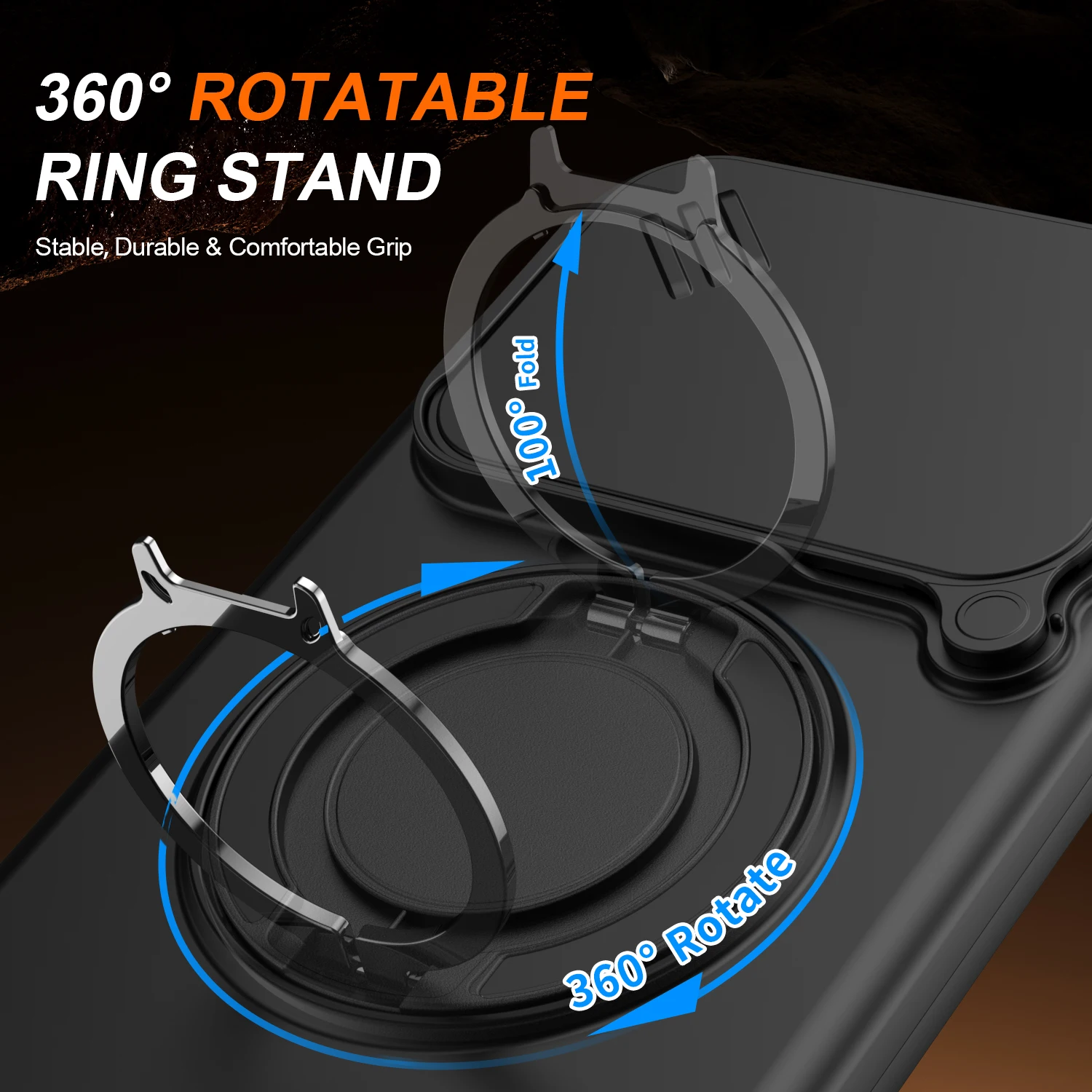 Shockproof Sliding Camera Cover Case with Metal Ring Stand and TPU Frame - Armor Series
