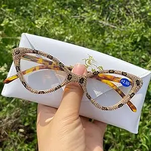 mincl Cat Eye Crystal Rhinestone Reading Glasses for Women Sparkling Eyewear Frames Female Trendy bling Diamond Reader NX