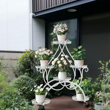 Carrello da giardino con supporto per piante in metallo da 6 pezzi con ruota per espositore per porta piante da giardino con balcone da soggiorno 1