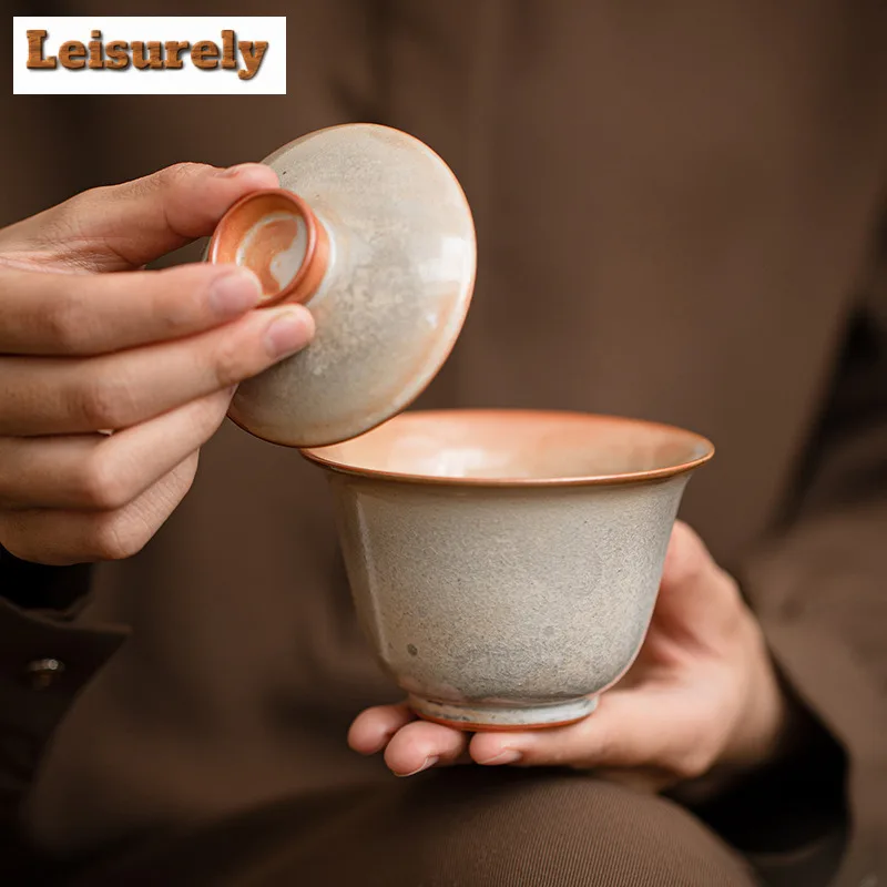 160ml Zhiye Wood-fired Porcelain Gaiwan Ancient Tea Tureen Tea Bowl with Lid Kit Tea Making Cover Bowl Chinese Tea Set Ornaments
