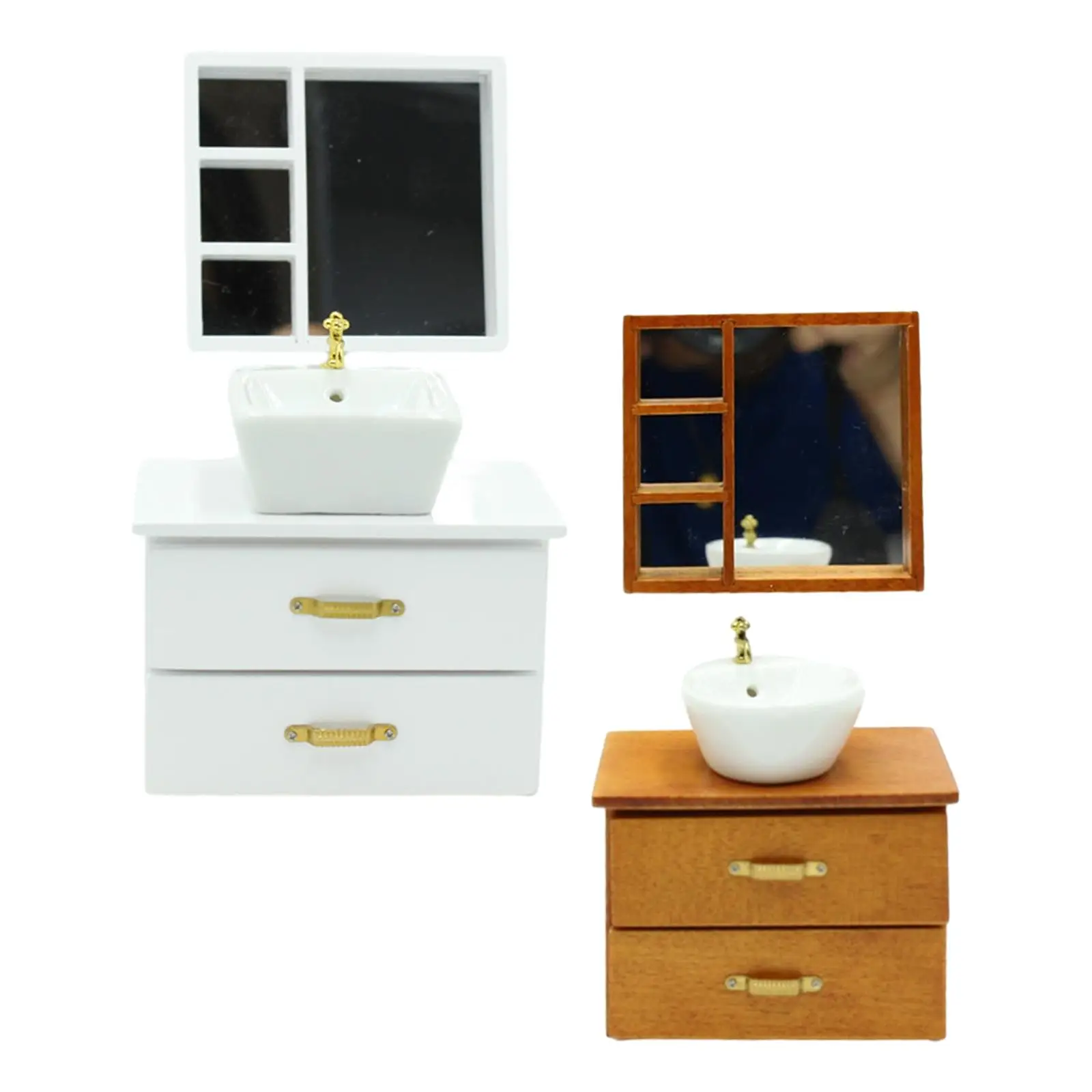 

1:12 Miniature Bathroom Sink Cabinet Mirror Kids Pretend Play Toy Kids Toy Dollhouse Furniture Toys Dollhouse Wash Basin Cabinet