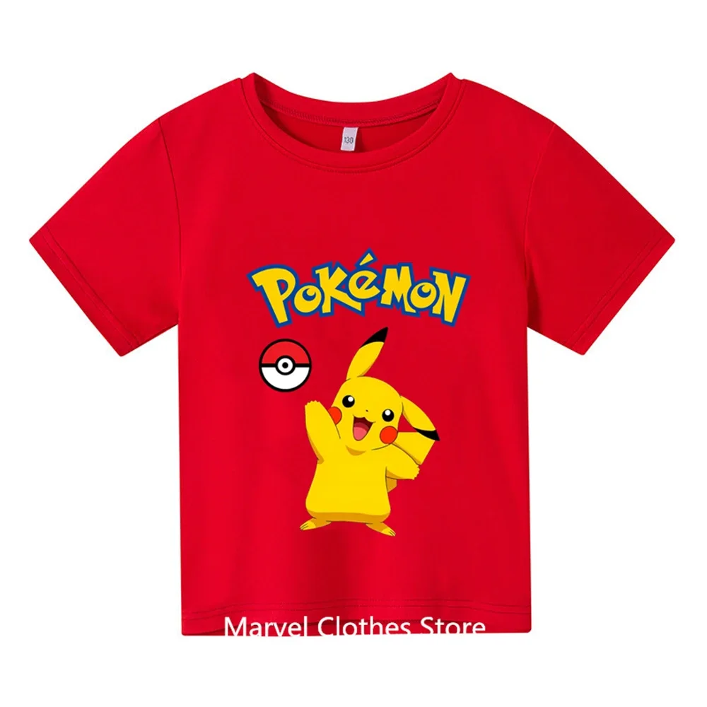 Kawaii Potdemiel Pokemon Pikachu T-Shirt Boys Girls Teenager Summer Short Sleeve Tops Fashion Children Casual Tops Tee Shirt 5
