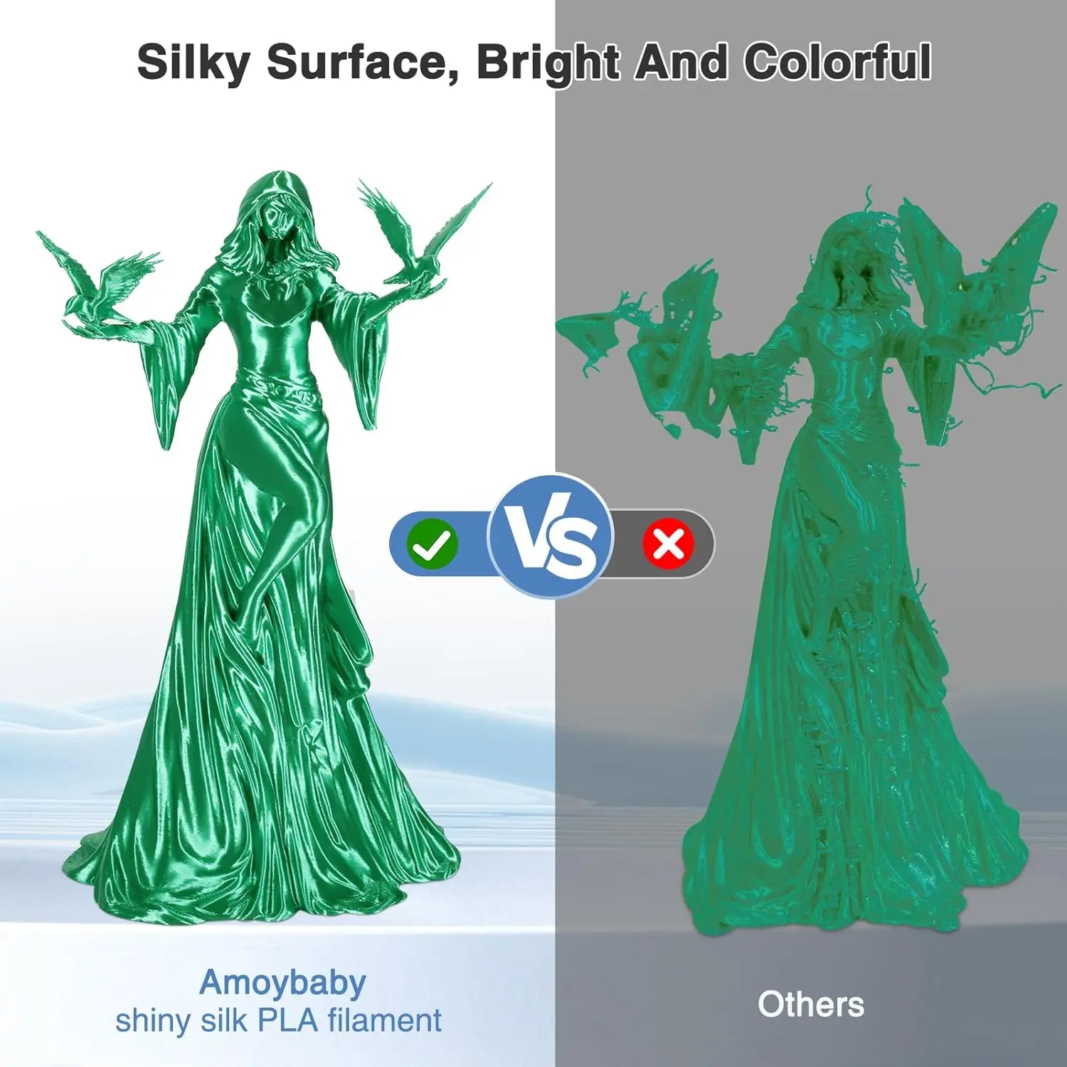 실크 PLA 필라멘트 1.75mm 3D 프린터용, 치수 정확도 +/- 0.02mm, 대부분의 FDM 3D 프린터와 호환 가능
