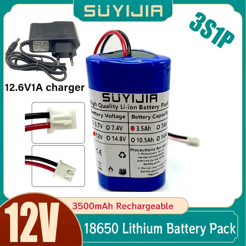 

12V Lithium Battery Pack 3500mAh 3S1P 18650 Li-ion Rechargeable Batterie W/ BMS for Bluetooth Speaker Flashlight GPS Fascia Gun