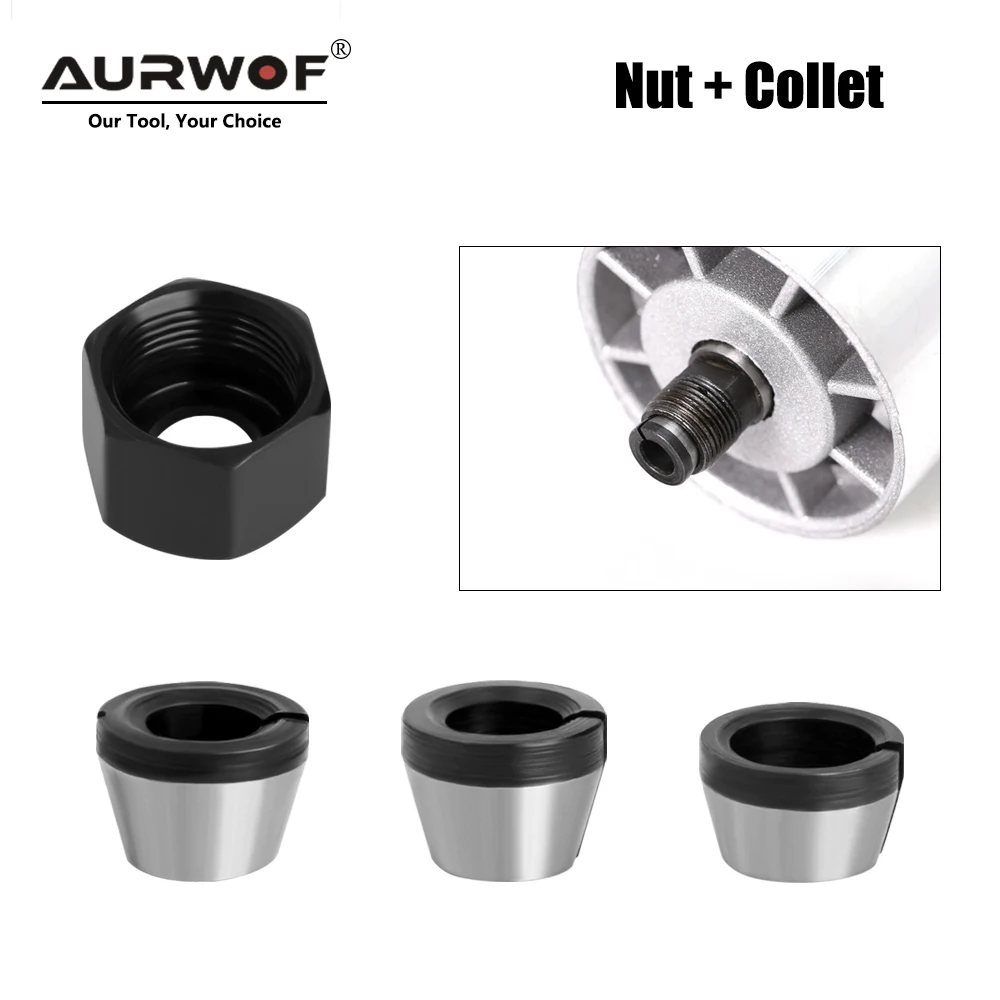 AURWOF 2pcs Set 6mm Or 6.35mm Or 8mm Collet Chuck With Nut Engraving Trimming Machine Electric Router Milling Cutter Accessories aurwof 2pcs set 6mm or 6 35mm or 8mm collet chuck with nut engraving trimming machine electric router milling cutter accessories