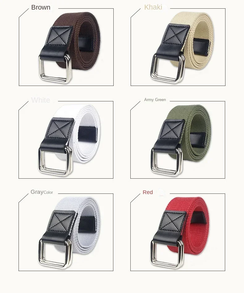 UNISEX Trend Double Loop Buckle Belt Canvas with Cargo Outdoor Sports Jeans Suit Pants Nylon Solid Belts for Men and Women