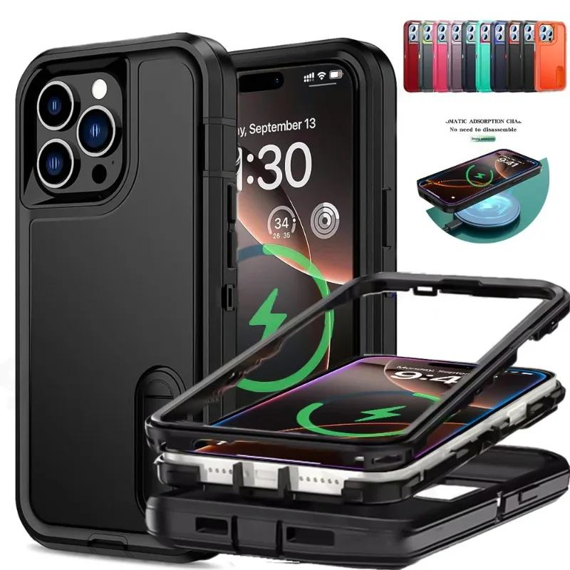3-in-1 Hybrid Military-Grade Anti-Shock Phone Case with PC Hard Holder