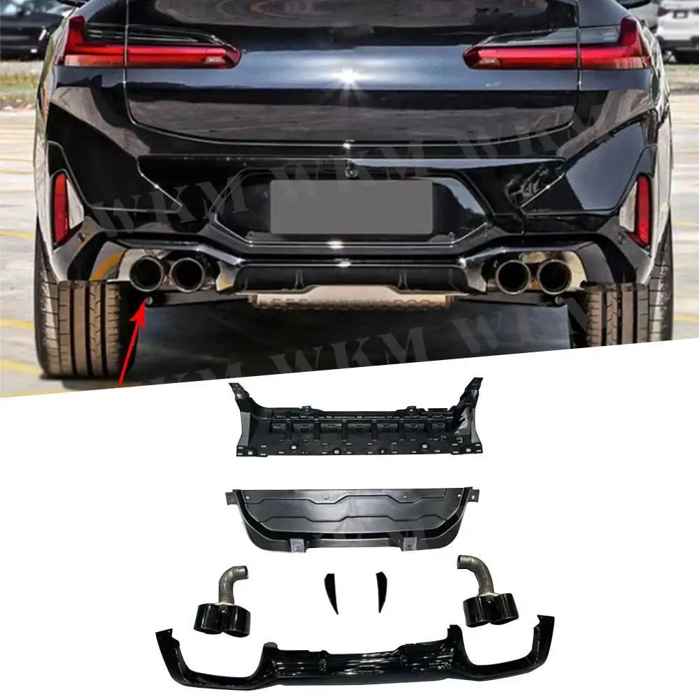 

ABS Rear Bumper Lip Diffuser For BMW X4 G02 M Sport 2022+ Rear Lip Spoiler With Stainless Steel Exhaust Tips Gloss Black