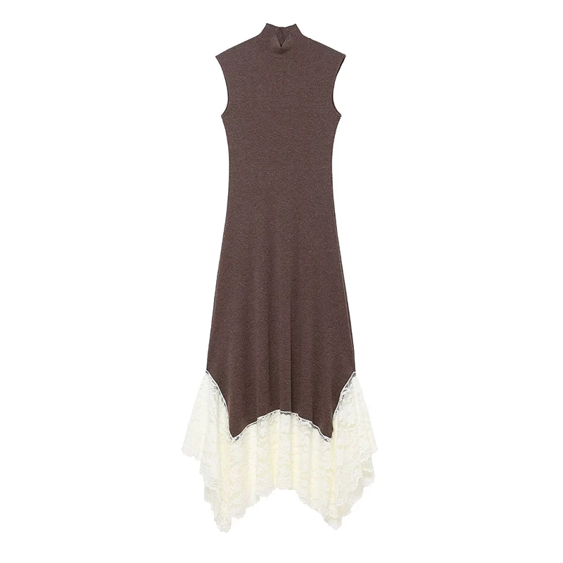 Women Fashion Lace Splicing Dress Slim Elegant Long Dresses for Women 2025 New Chic  Daily Holiday Party Dresses ﻿