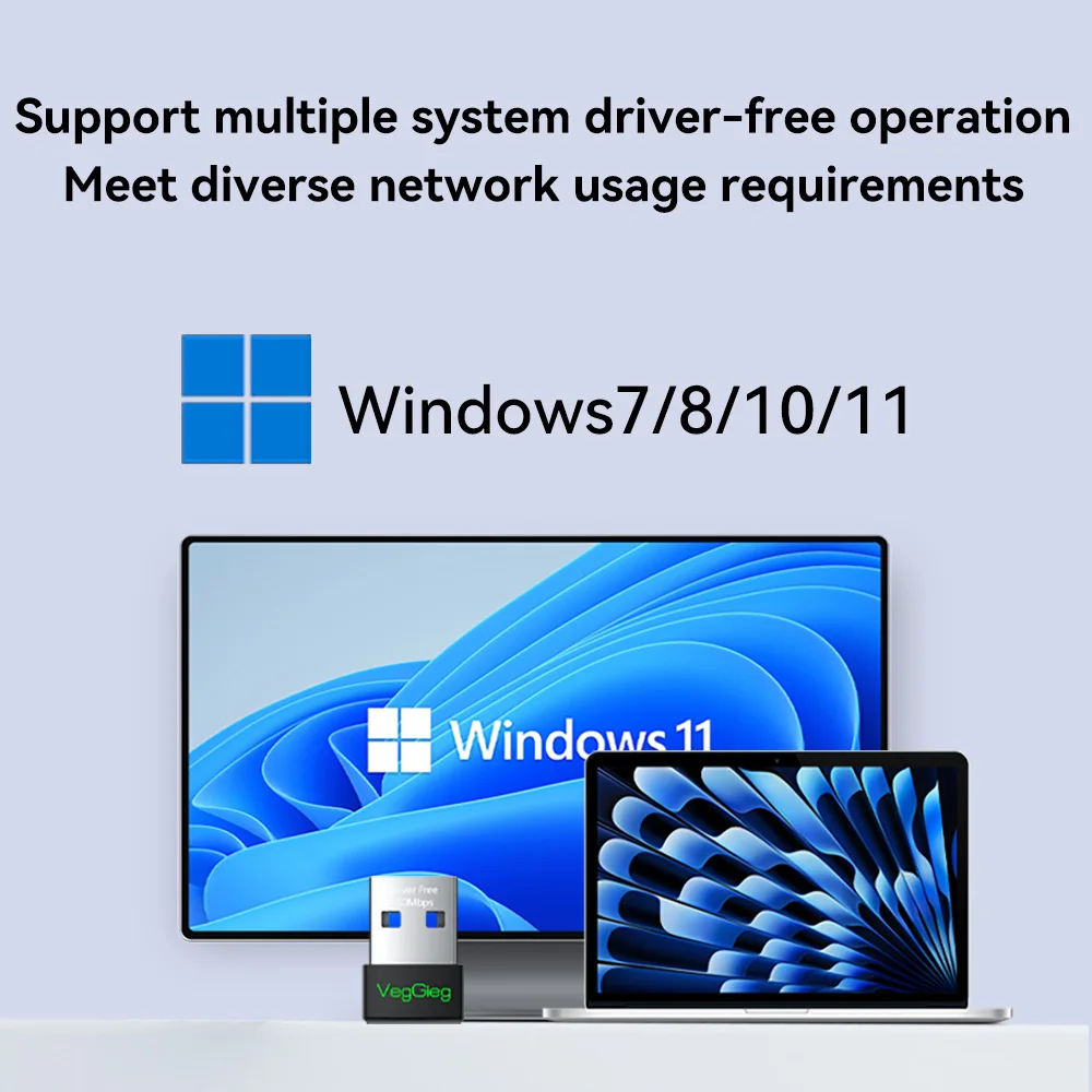 VegGieg 150Mbps 미니 USB WiFi 어댑터 드라이버리스 2.4GHz 무선 네트워크 카드(PC 노트북용) - 네트워크 어댑터