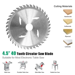 Lame de scie circulaire, 4.5 pouces, 40 dents, en acier allié, outil électrique, accessoires, disque de coupe pour la coupe du bois et du plastique (1 pièce) 