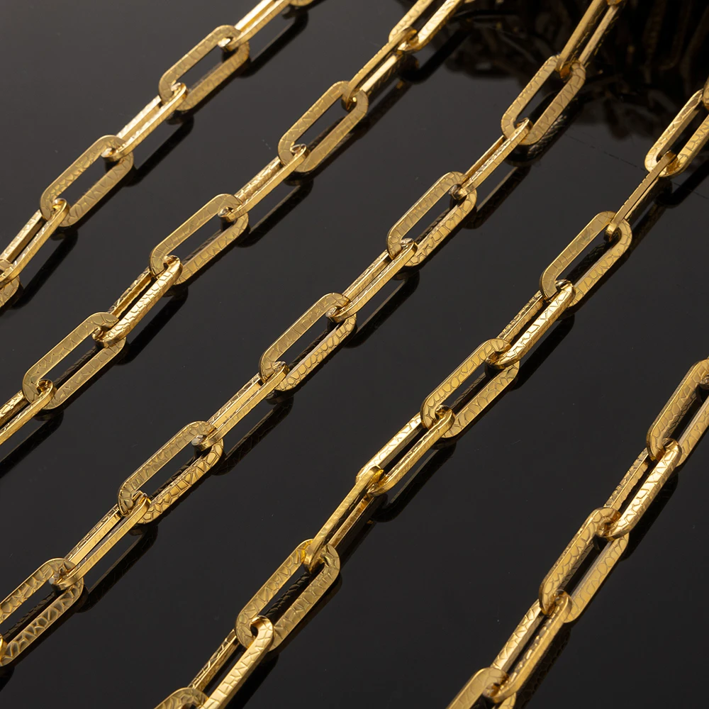 1 Meter 7,5 x 20 mm 18 Karat vergoldeter Edelstahl geprägte Büroklammer-Gliederketten für DIY-Frauen-Halskette, Schmuck, Armband, Großpackung – Detail 6