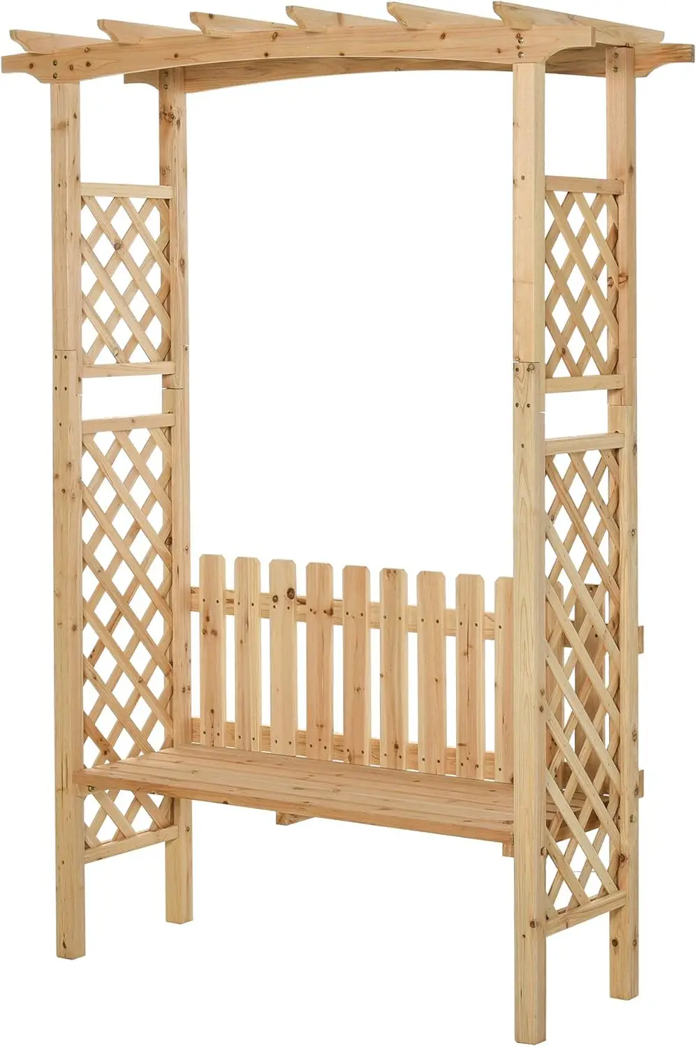 Wooden Garden Arbor for Climbing Plants with Garden Bench, Arch to Grow Grapes & Vines, Patio Decor & 2-Person Outdoor Wo