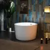 Contemporary Freestanding Acrylic Bathtub Soaking Tub White Brushed Nickel Drain/Overflow 2