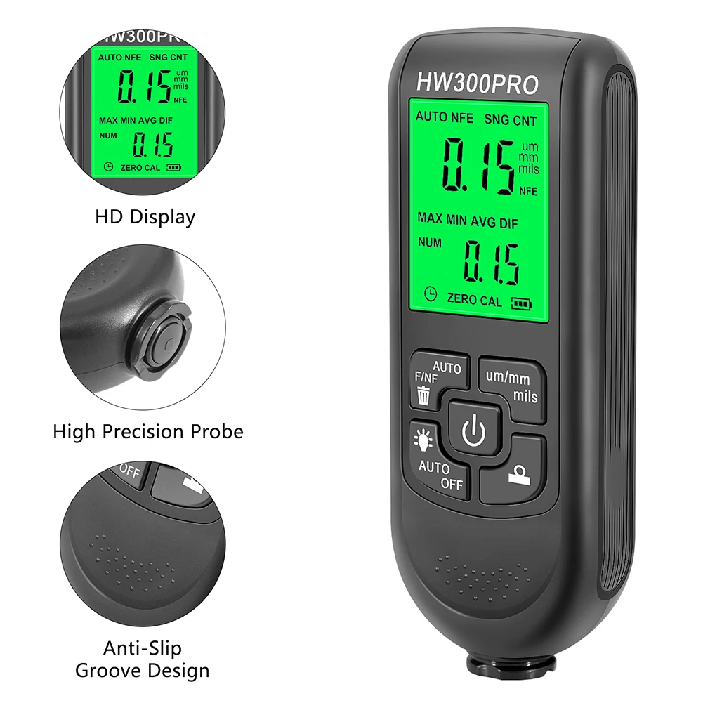 Automotive Thickness Gauge HW-300 PRO Mini Car Paint Thickness Meter Electroplate Metal Coating Thickness Gauge 0-2000UM 6