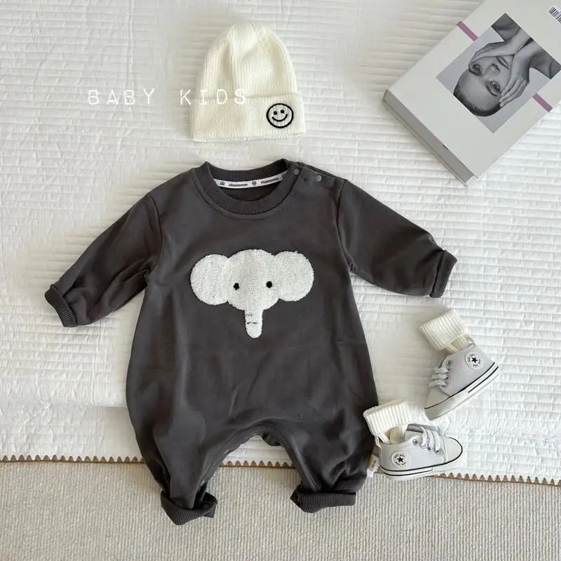 

2024 Spring and Autumn Baby Boys and Girls Pullover Jumpsuits for Infants Cute Elephant Outdoor Sweatshirts and Crawling Clothes