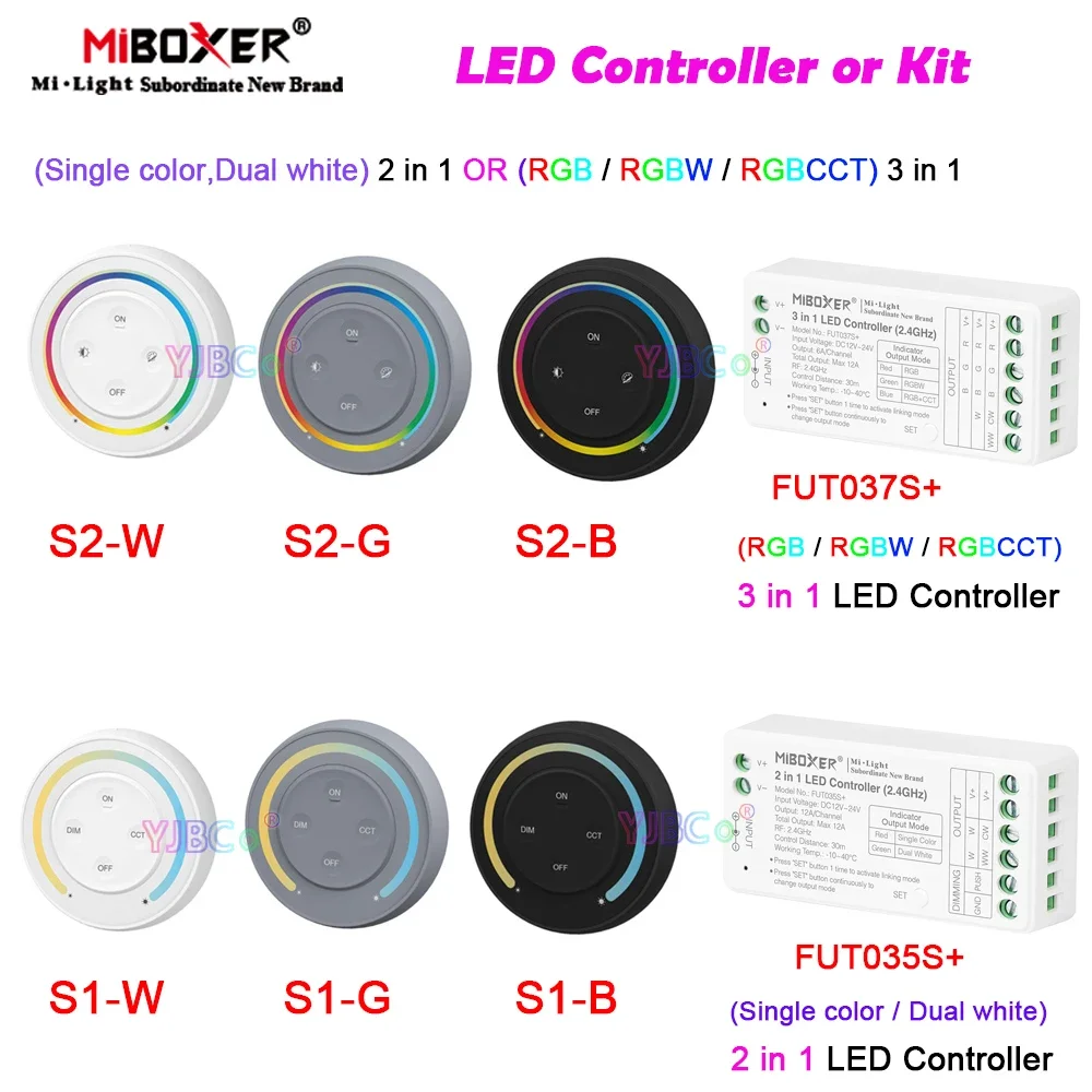 Miboxer 2.4G Sunrise Remote Rainbow dimmer Switch (Single color/CCT) 2 in1 (RGB/RGBW/RGBCCT) 3 in1 LED Strip Light Controller