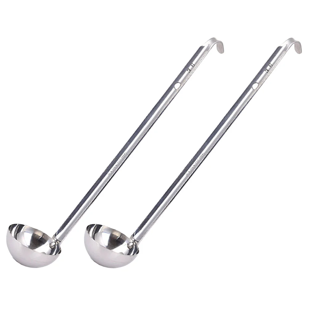 2 Pcs Hooked Ladle Sauces Ladles Safe to Use Spoon Metal for Soup Serving Food Polished Restaurant Bulk Stainless Steel