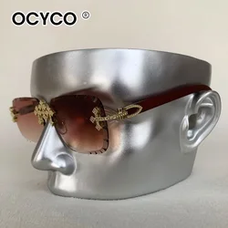 Stylish Rimless Square Sunglasses for Men - Vintage Cutting Lens Luxury Outdoor Eyewear (Brown)