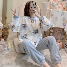 

Plus Velvet Warm Round Neck Pullover All-match Pajamas Fashion Trend Autumn and Winter New Home Service Pajamas