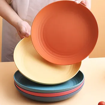 1/4/6PCS Piatto da pranzo rotondo per insalata da dessert impilabile infrangibile riutilizzabile Piatto di paglia di grano Piatto di frutta sicuro per microonde per il pranzo 1