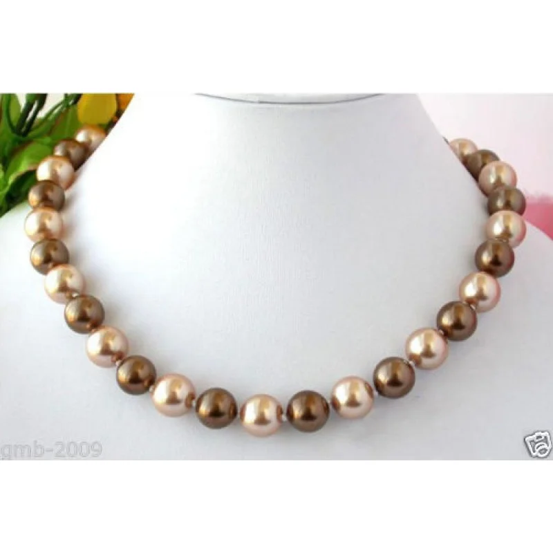 Hot selling Natural AAA 10mm Coffee Champagne South Sea Shell Pearl Necklace 18inch