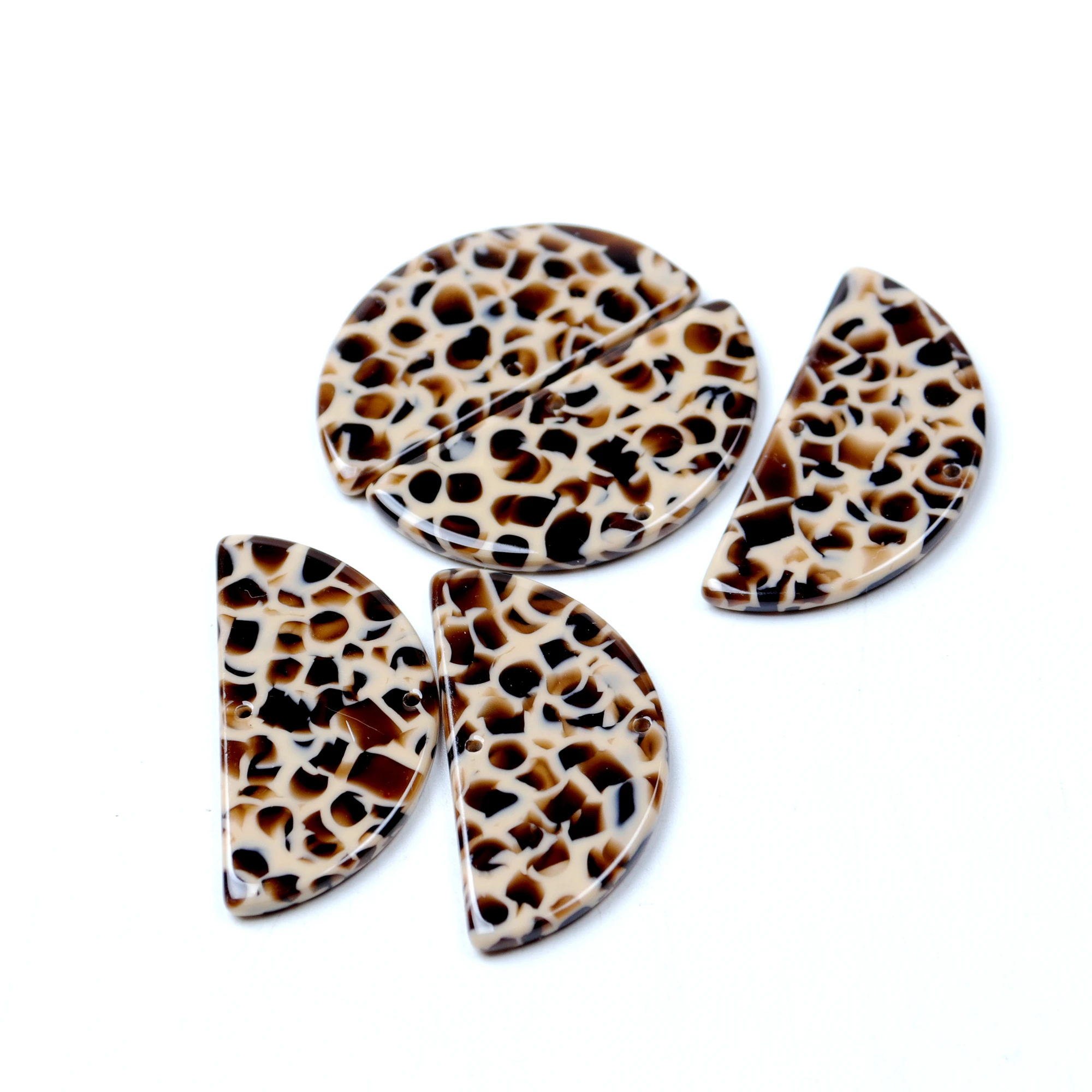 Schildpatt-Ohrring-Charm, Halbkreis-Anschlüsse aus Acetat-Acryl, Halbkreisscheiben, 2 Löcher, Halbkreis-Ohrring, 18 x 37 mm