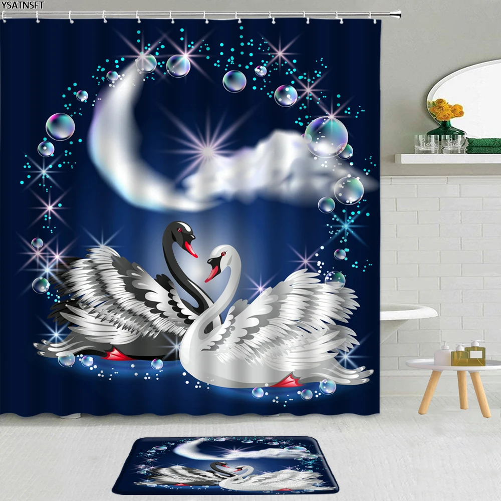 

Занавеска для душа с изображением лебедя и акварельных цветов, 2 шт.