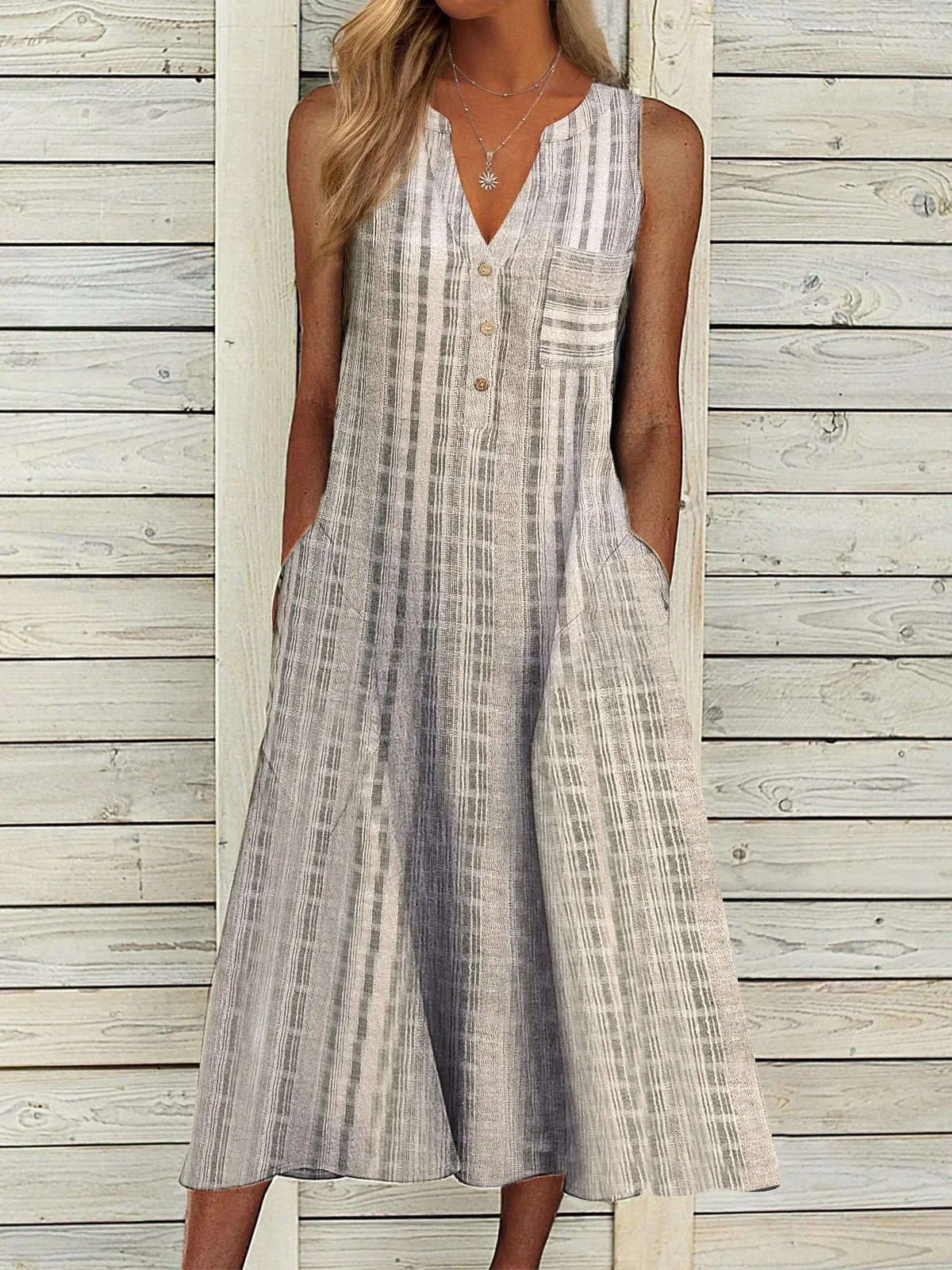 

2024 Spring Women's Dress V-neck Long Sleeve Button Pockets Loose Dresses Female Spring Casual Fashion Elegant Ladies Clothes