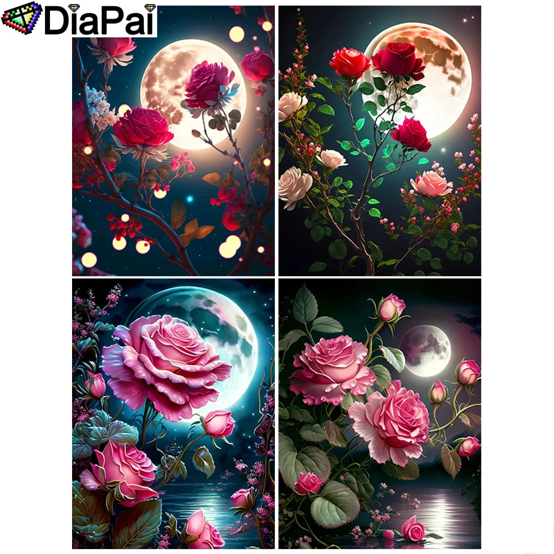 

Алмазная 5d-картина диагональю, полная Алмазная вышивка диагональю «цветок, луна, пейзаж», картина Стразы, домашний декор ручной работы