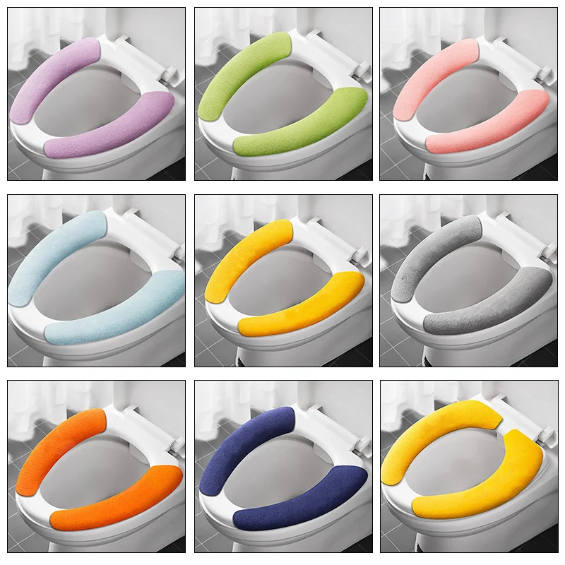Universal Toilet Seat Cover Soft WC Paste Toilet Sticky Seat Pad Washable Bathroom Warmer Seat Lid Cover Pad Cushion Solid Color 5