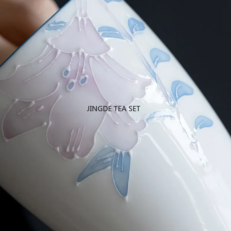 210ml ceramic tea sea cup handmade three-dimensional relief flower household  set tea strainer