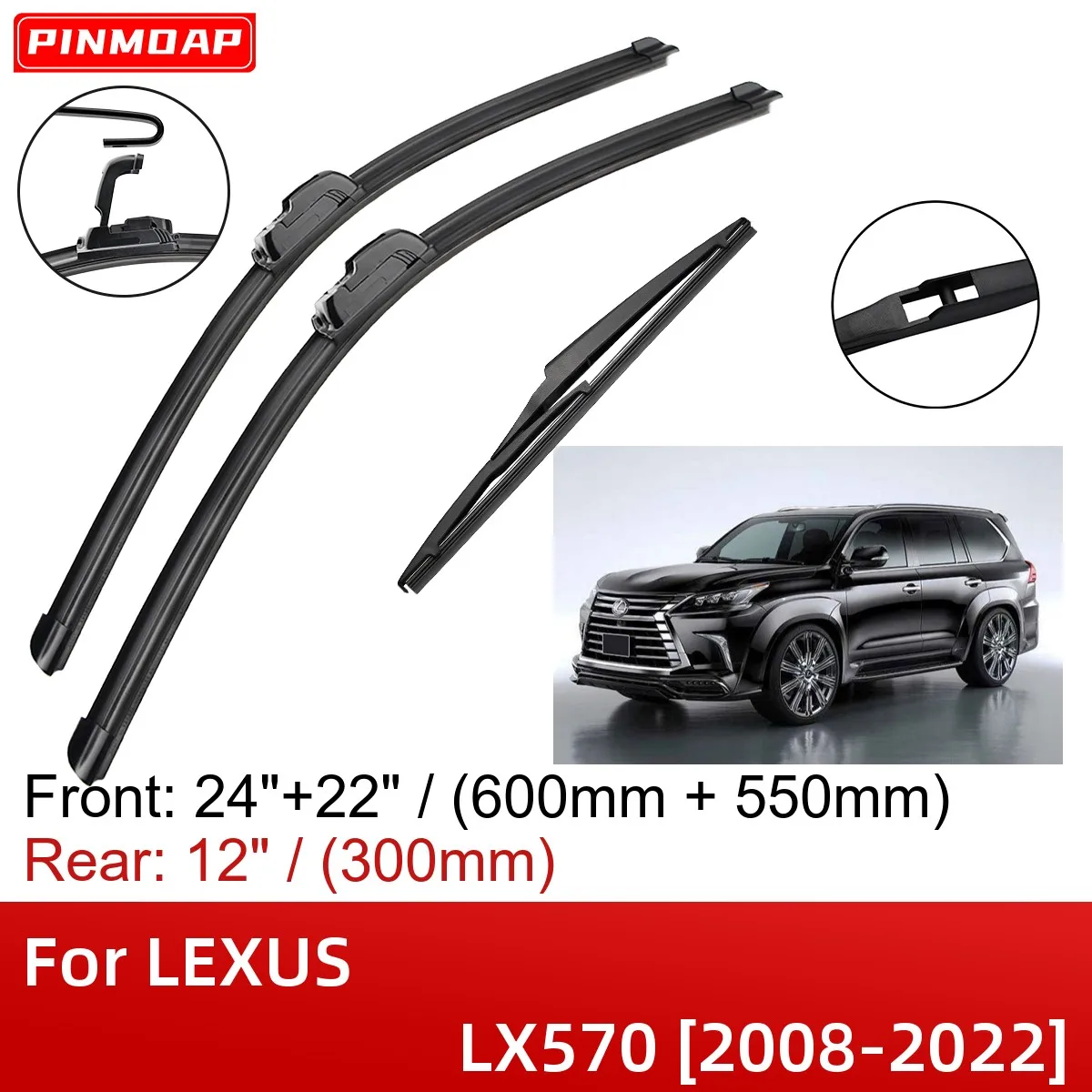 For Lexus Lx570 20082022 24"+22"+12" Front Rear Wiper Blades Brushes Cutter Accessories 2015