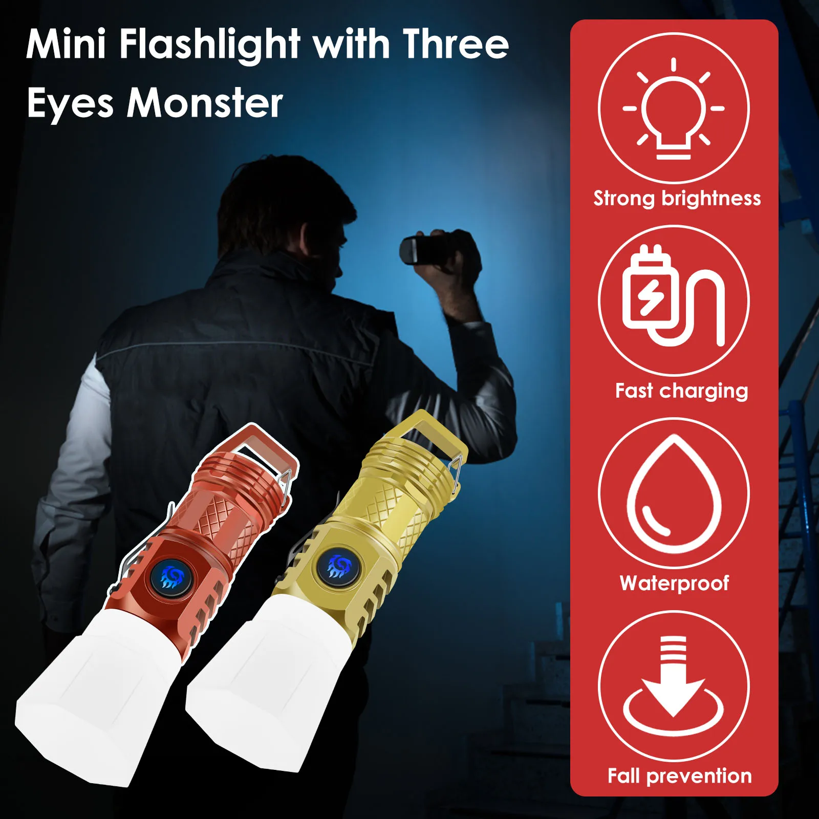 Portable 2Pcs Mini Torch Ultra Bright LED Flashlight 5 Light Modes IP4 Waterproof Torch Rechargeable Handheld Torch Camping