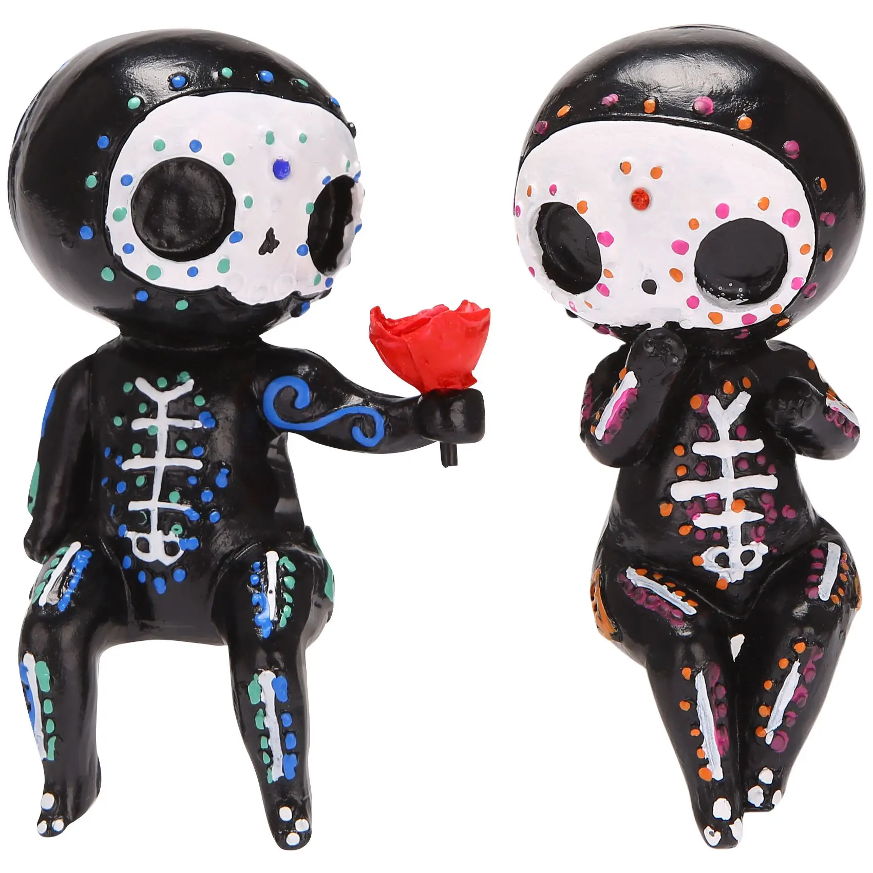 

2Pcs Crafts Resin Sugar Skull Couple Statue Loving Statue Lovers Figurine Holding Rose