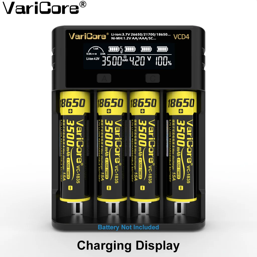 Battery Charger Varicore 18650 VCD4 for NiMH Li-ion 3.7V 1.2V 26650 26700 14500 26700 18350 21700 AA AAA