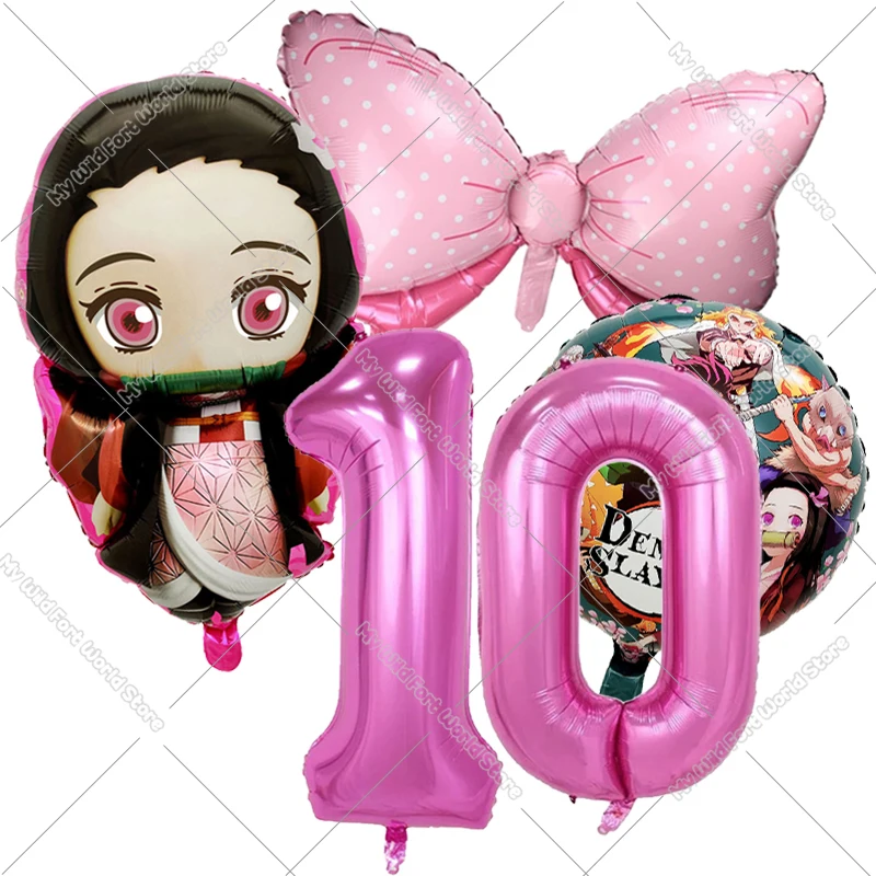 Dämon Slayer Geburtstag Luftballons Dekoration Set Nummer Schleife Kamado Tanjirou Nezuko Ballon Junge Mädchen Party Supplies Kinder Party Favor – Detail 2