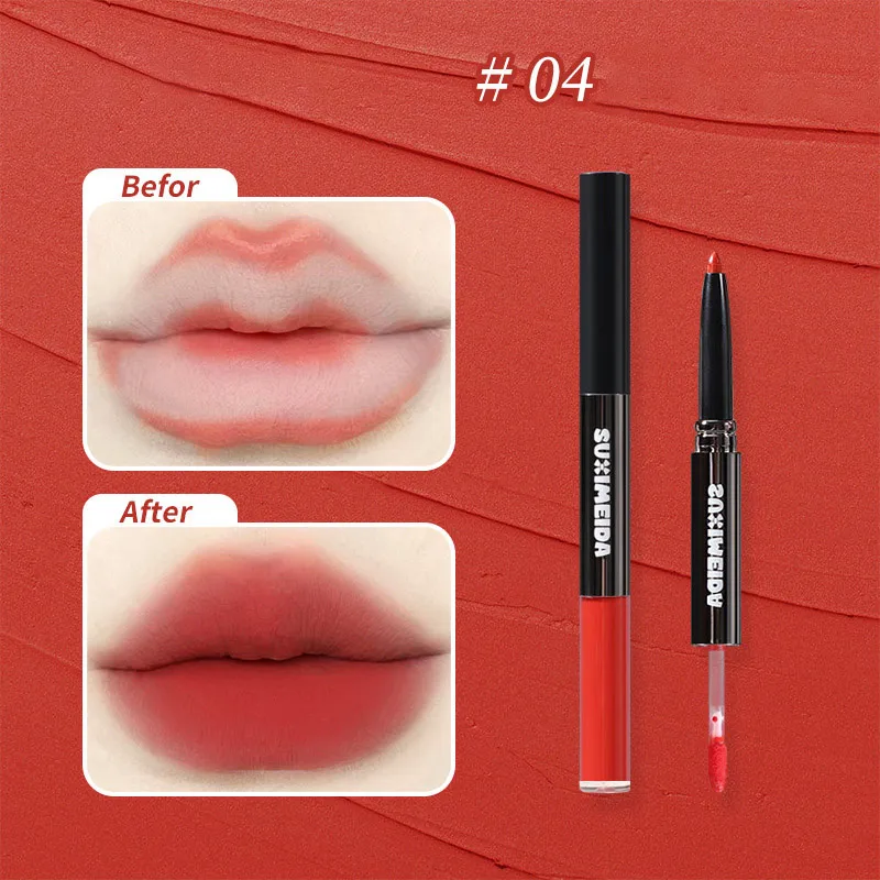 Double Head Lipliner Lip Brush Lipstick Two In One Outline The Lip Shape Plump Lips Velvet Texture Korean Cosmetics Moisturizing 4