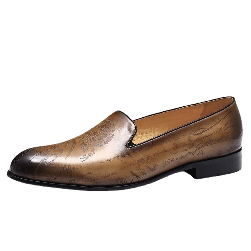Vintage Mens Dress Shoes Loafers Luxury Genuine Leather Summer Brand Designer Slip on Wedding Business Social Shoes Slip On