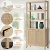 Bookshelf 5 Tier Book Shelf Rattan Boho 71" Tall Bookcase with Doors Storage Shelves Large Bookshelves Farmhouse Bookcas 5