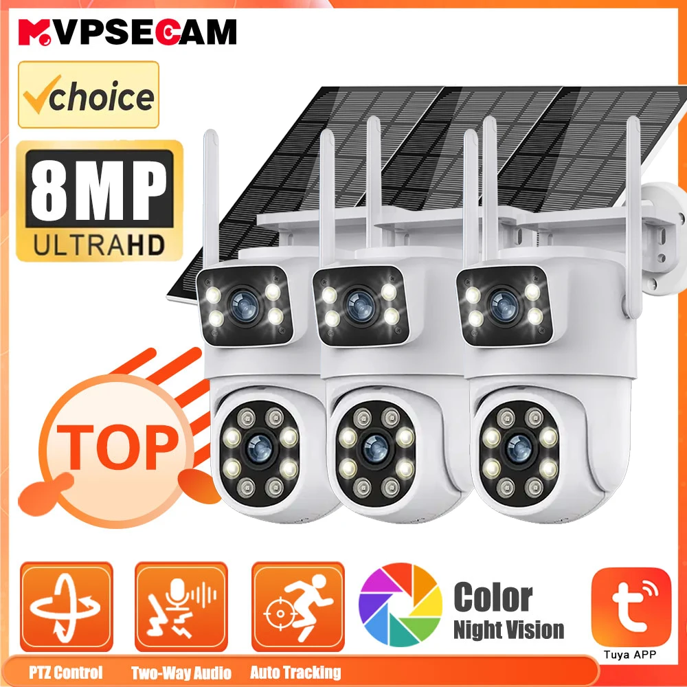 Tuya Solar WiFi Cameras Outdoor Waterproof HD 8MP Dual Lens 10000mAh Battery Smart Life APP Wireless PTZ PIR CCTV Auto Tracking 1