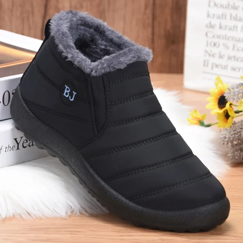 Fashion Winter Men Boots Non Slip Snow Boots with Fur Lightweight Keep Warm Mens Ankle Boots Flats Male Cotton Shoes Botas - 2