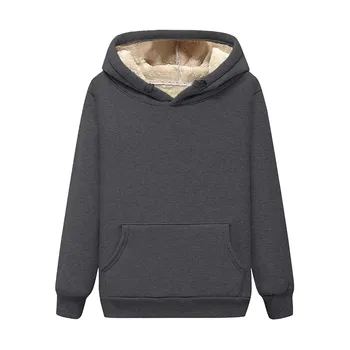 Women Autumn Warm Thick Fleece Hoodie Sweatshirt Fleece Lined Solid Color Jacket Winter Velvet Linend Loose Hooded Sweatshirts 5